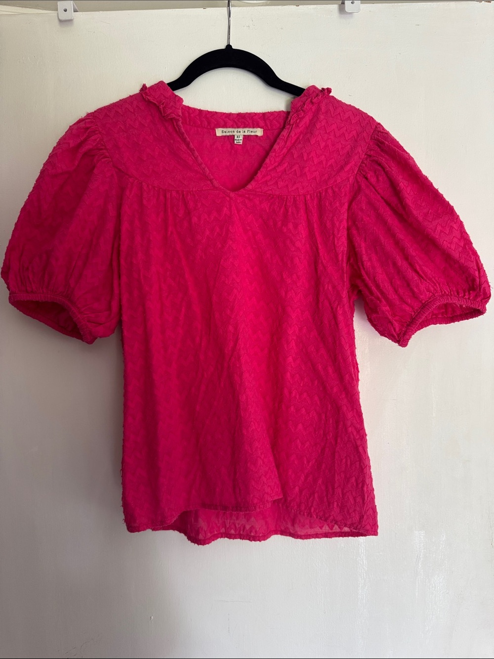 Saison Le Fleur Pink Textured Puff-Sleeve Blouse